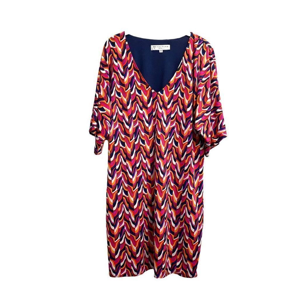 Trina Turk Kimono sleeves abstract‎ print dress Size 8 artsy boho